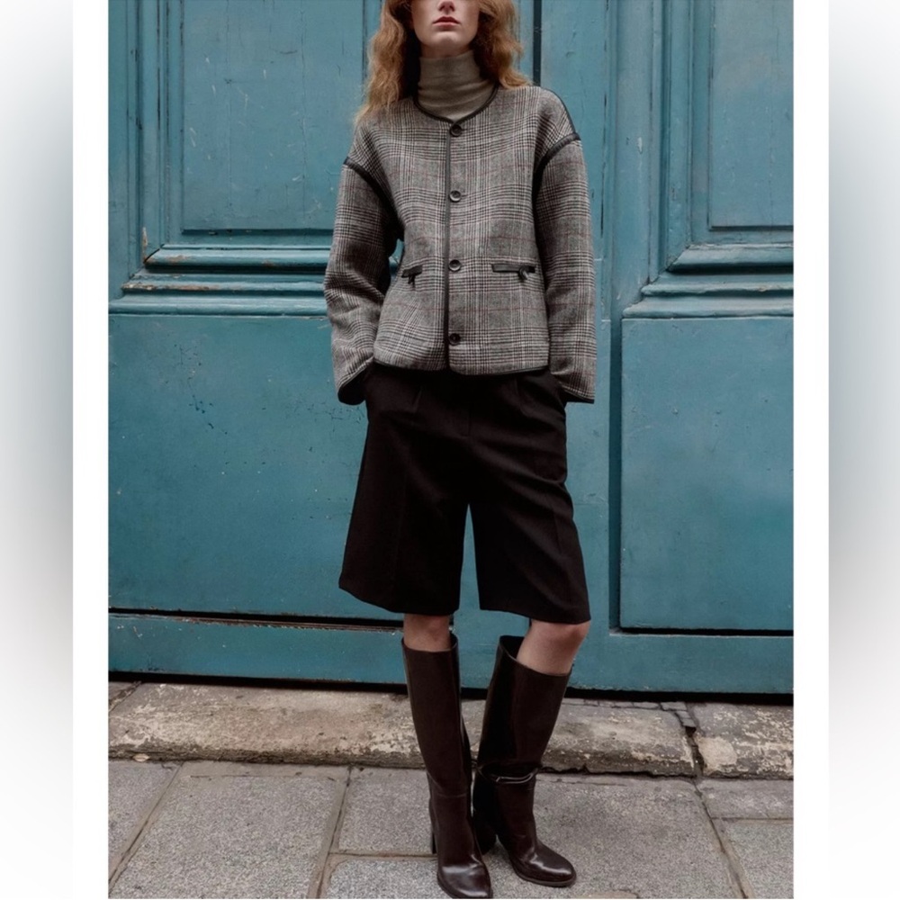 Zara Reversible Jacket with Faux Leather Trims